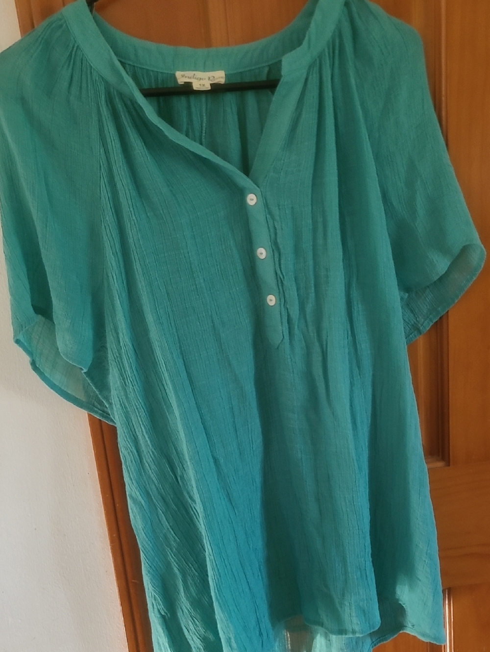 Lightweight Teal Peasant Blouse - Women's Top Polyester Rayon